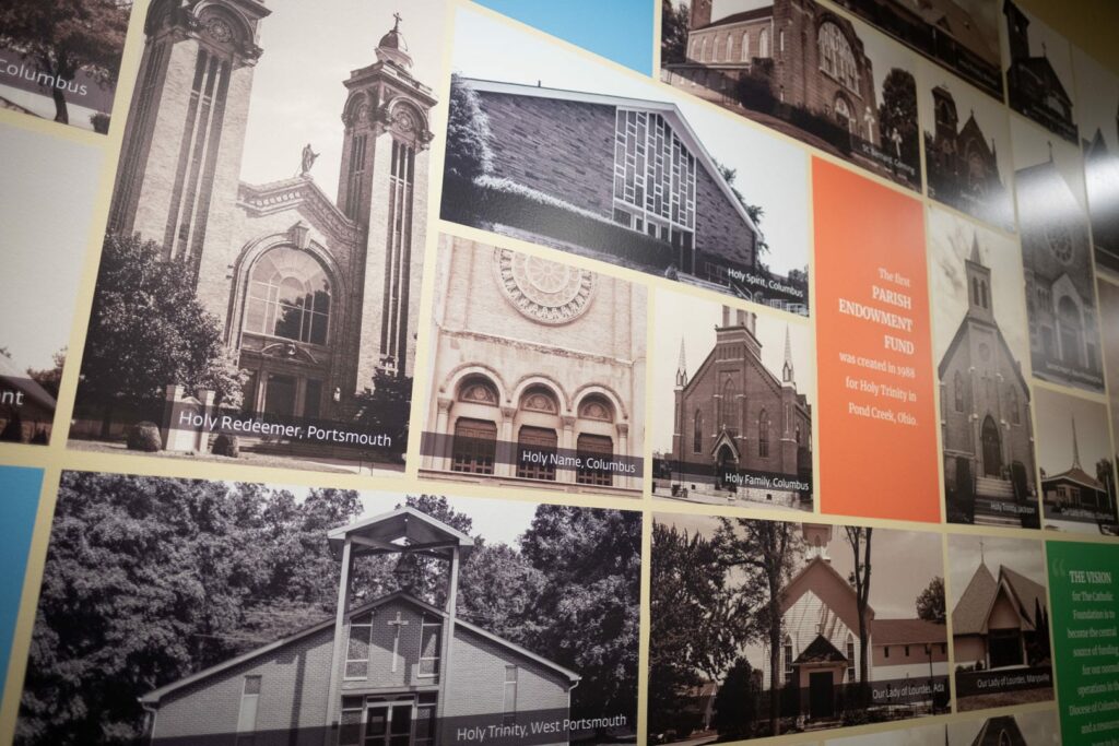 Wall of older church photos.